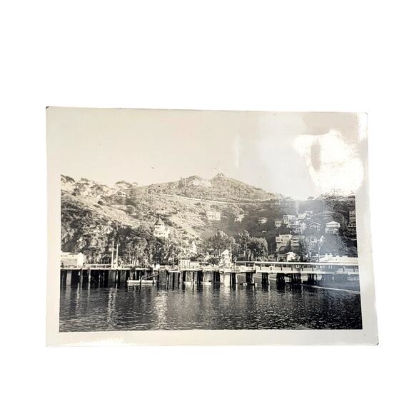 Vtg Pier with Mountain View Original Monochrome Photography Found Snapshot 1940s - Picture 1 of 4